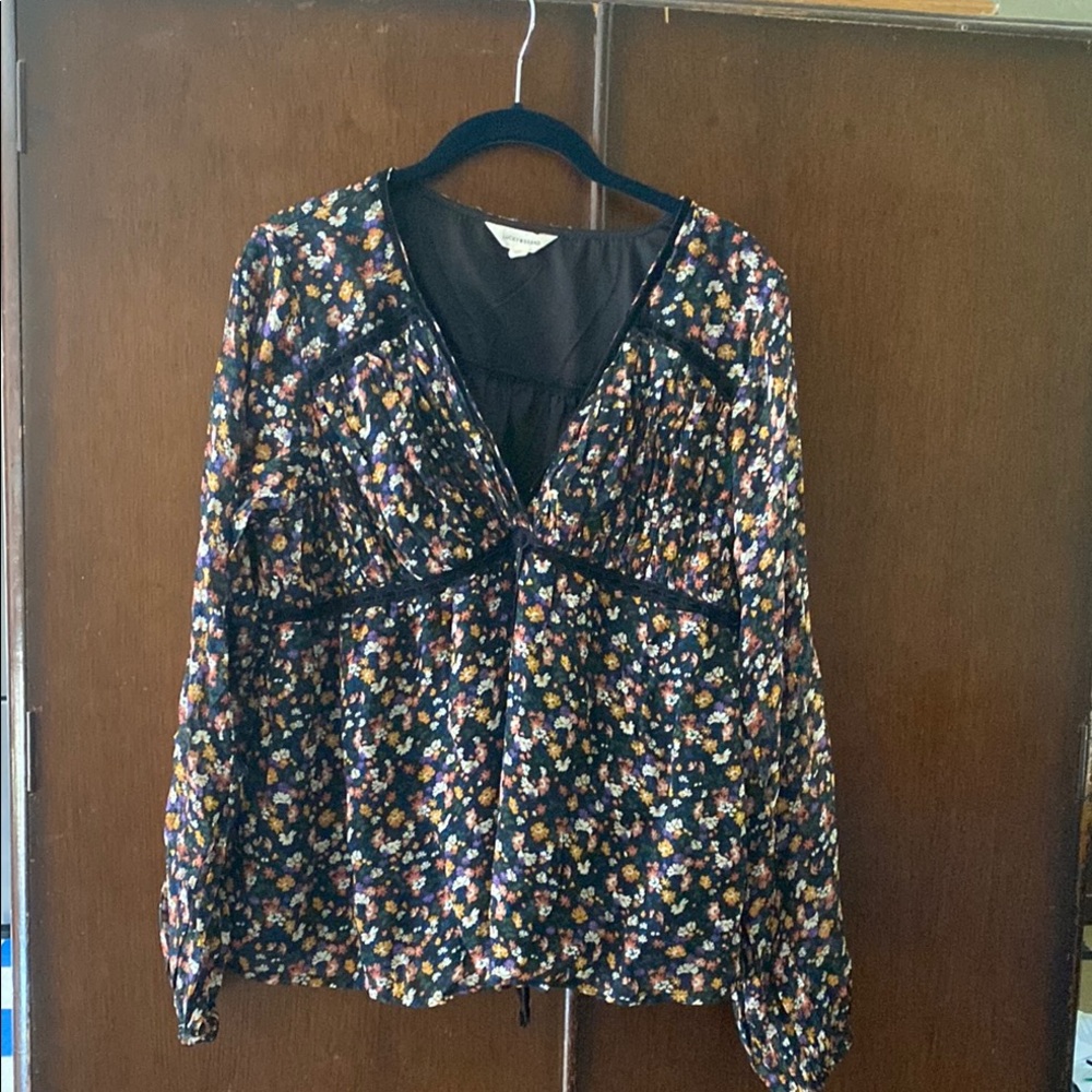 Lucky Brand Pink and White Long Sleeve Tie Front Blouse